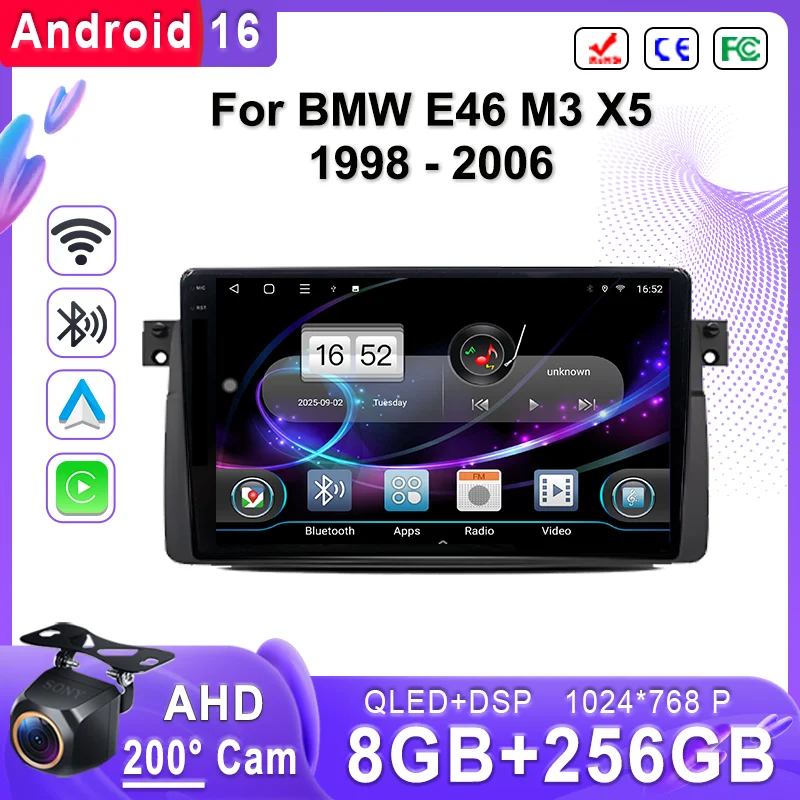 Android 16 2K Incell Screen Multimedia Stereo For BMW E46 M3 X5 1998 - 2006 Touch Screen Plug and Play High-performance CPU wifi