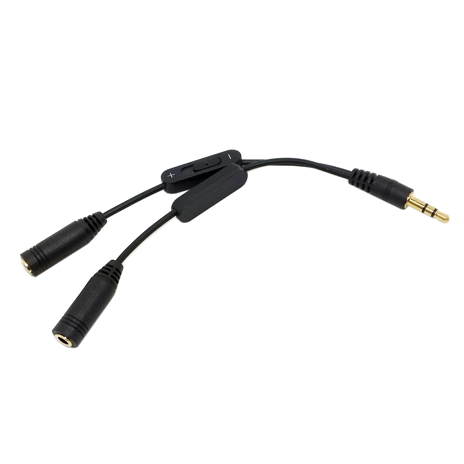 1 in 2 out 3.5mm Stereo Male to Double mono 3.5 mm Female Audio Headphone Y Splitter Cable with Volume Switch Black