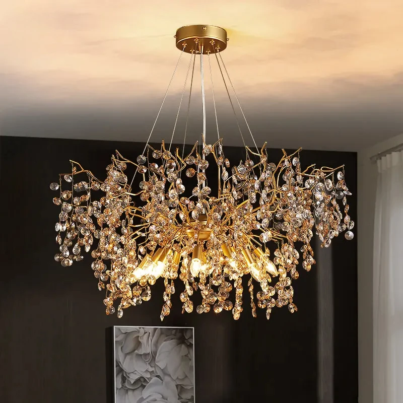 lustre led de cristal redondo iluminacao de sala de jantar luz interior luxo dourado luxo lampada 60 cm 80 cm 100 cm 01