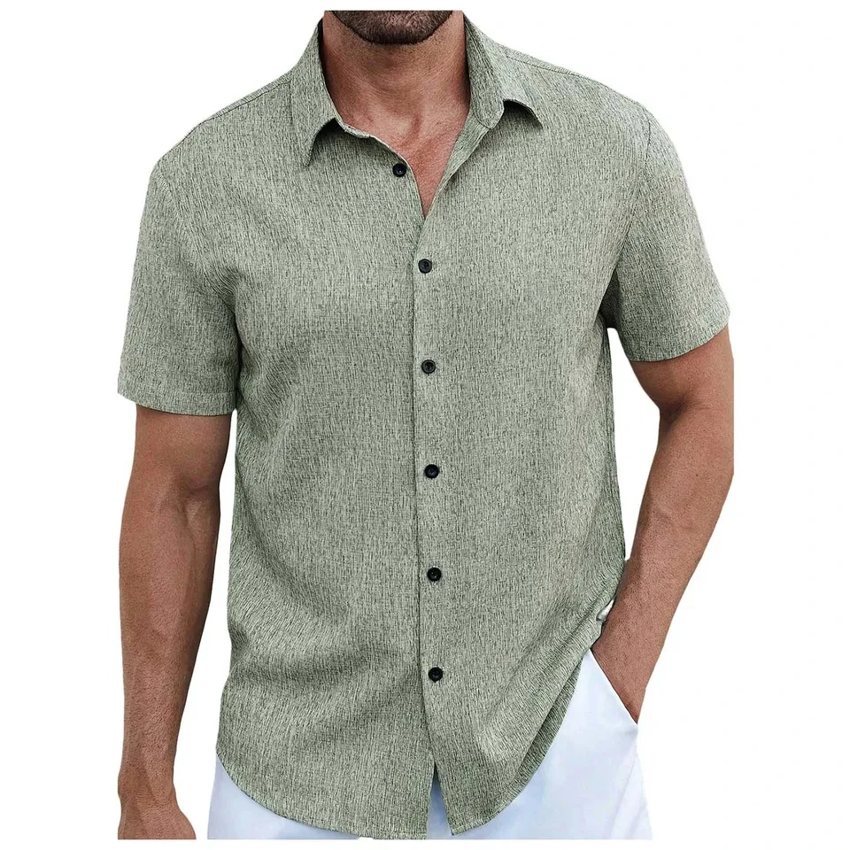 

Men's Summer Shirt Short Sleeve Casual Blouse Solid Color Beach Style Lightweight Breathable Button Tops Vacation Hawaii Shirts