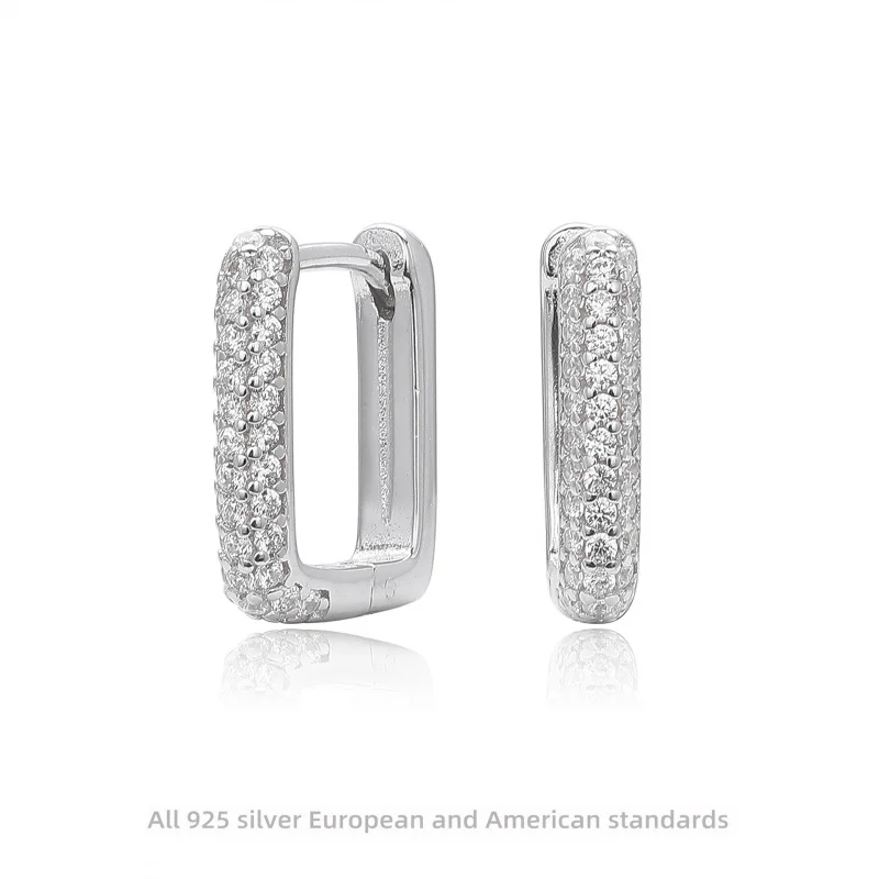 

【Mirrordust】Серьги из стерлингового серебра S925, серьги-кольца в квадратной рамке с инкрустацией цирконом, легкие роскошные бутиковые ювелирные изделия для женщин