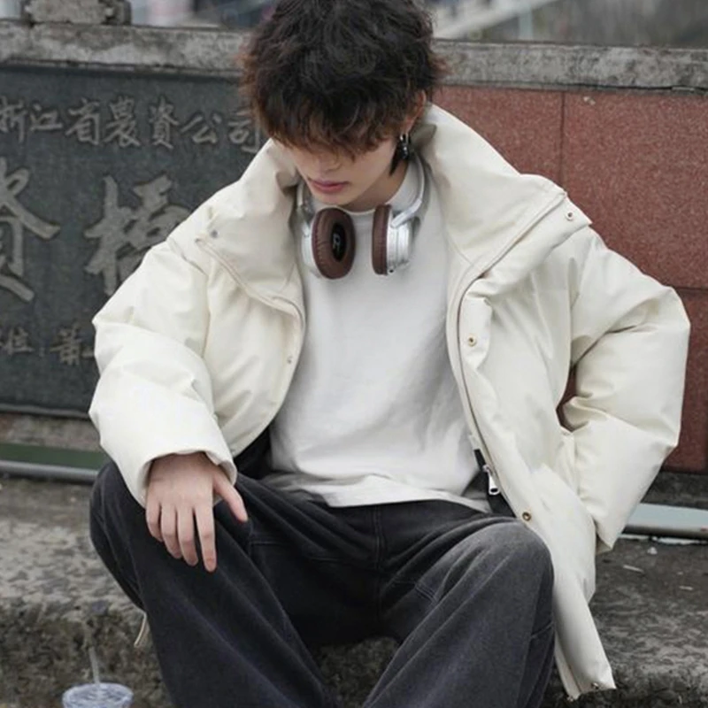 Men Women 2025 Winter New Stand Collar Fleece Lined Thickened Warm Parkas Couple Jackets American Style PU Leather Short Parkas