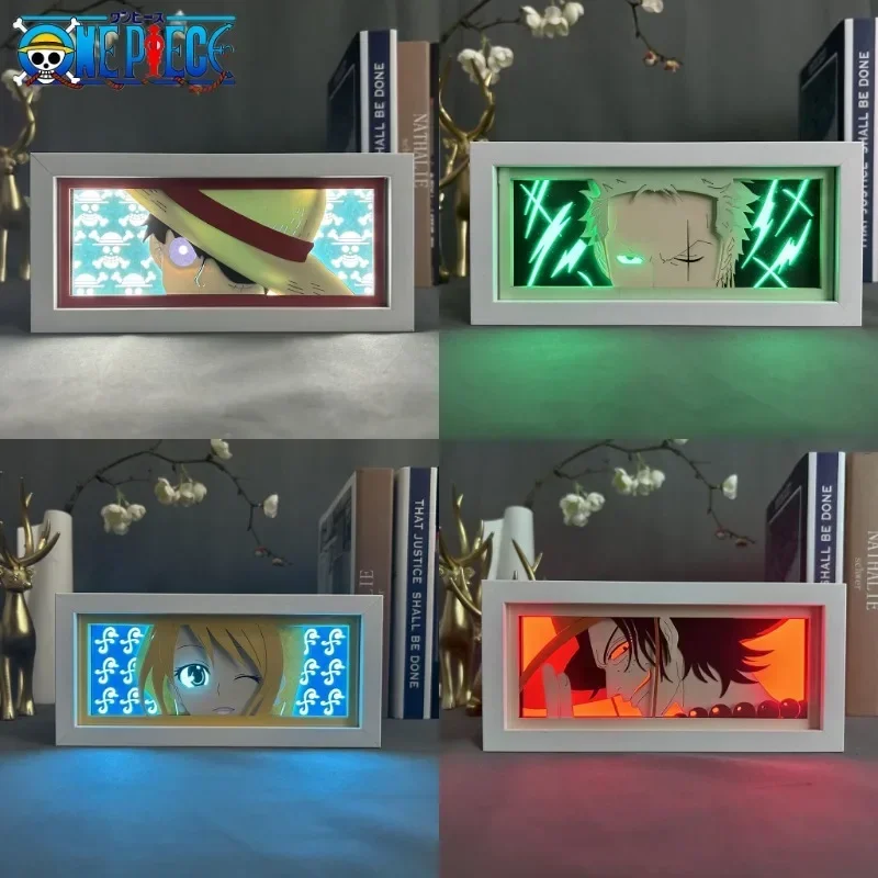 ONE PIECE Anime Paper Carving Lamp Monkey D Luffy Roronoa Zoro Paper Cut Shadow Box Dekoracja sypialni Led Light Toy Gifts