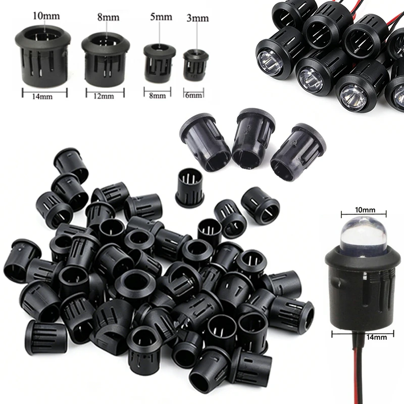 25-200pcs Black Plastic3mm 5mm 8mm 10mm Lamp LED Diode Holder Black Clip Bezel Socket Mount Useful LED Diode Holder Black Clip