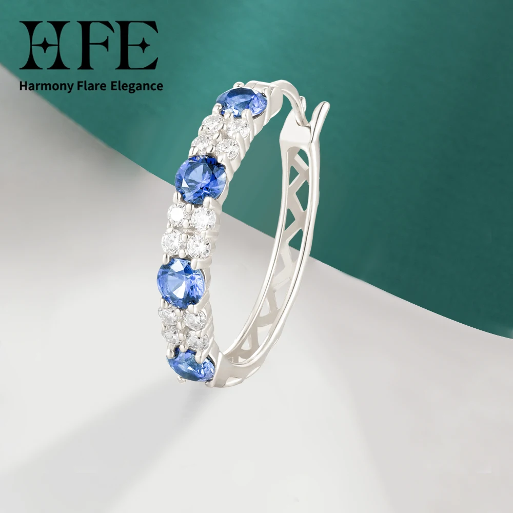 

HFE Sapphire/Moissanite Creative Women's Hoop Earrings 925 Sterling Silver Low Allergenic Women's Anniversary Birthday Jewellery