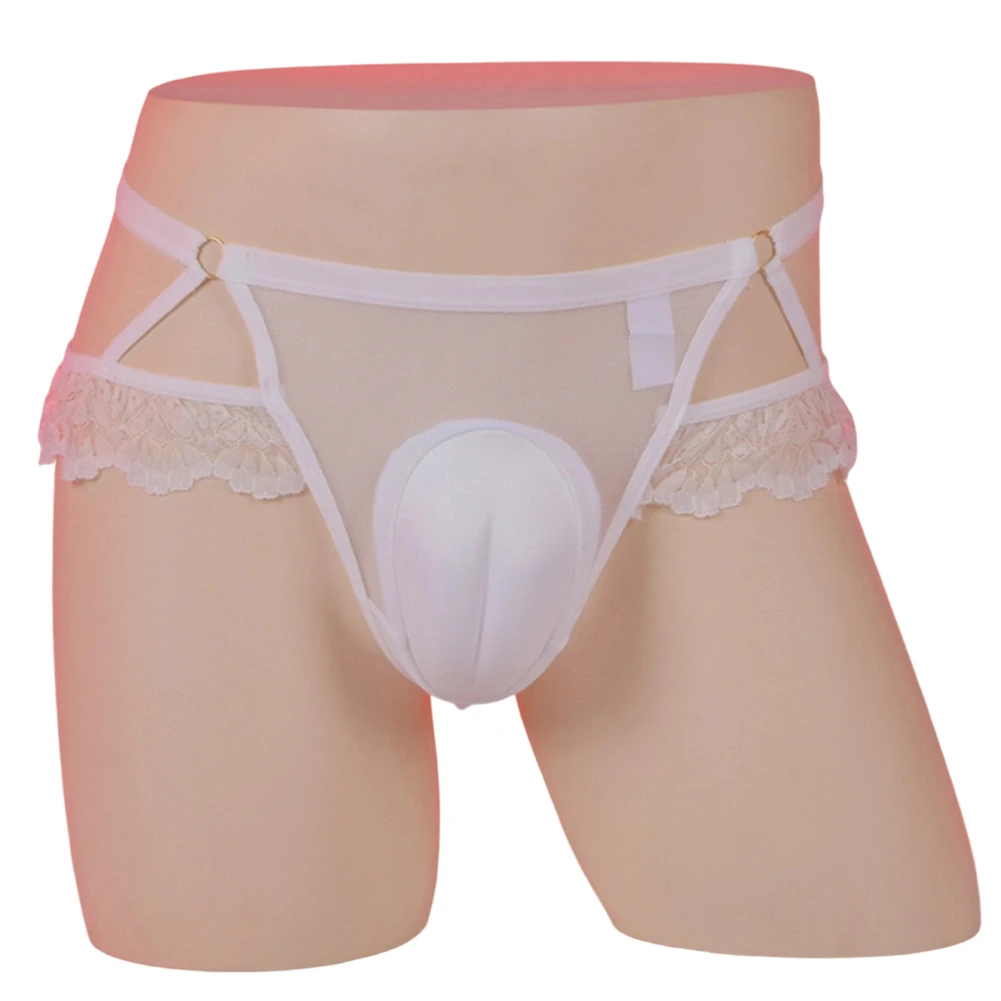1pc Men Sissy Padded Pouch Thongs Sexy Lace Sheer G-string Transparent Lace Hollow-out Underwear Low Waist Lingerie