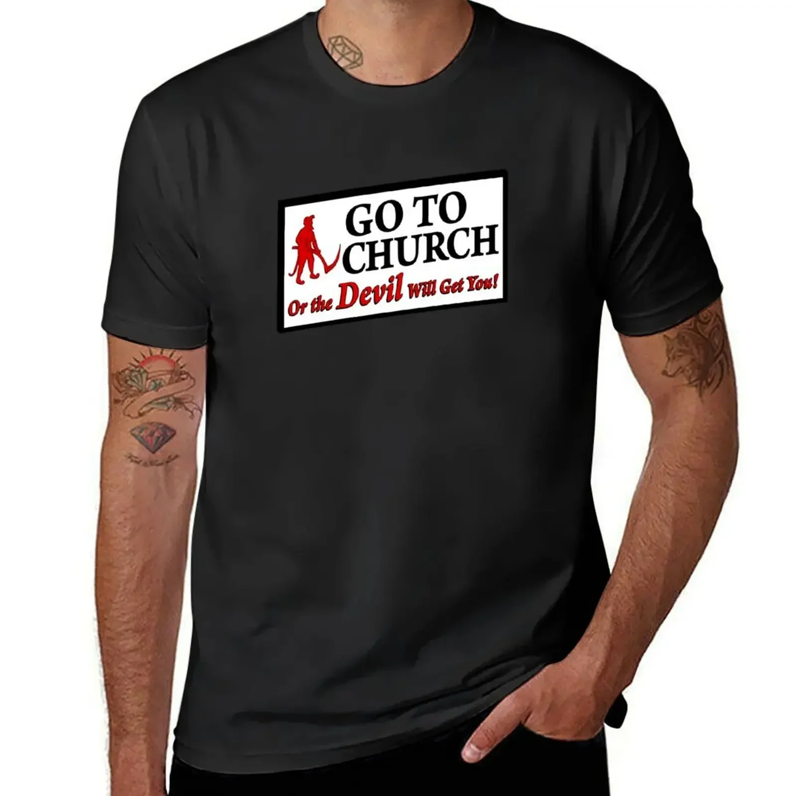 

Go To Church Or The Devil Will Get You T-Shirt aesthetic clothes man t shirt sports fans tops mens graphic t-shirts funny