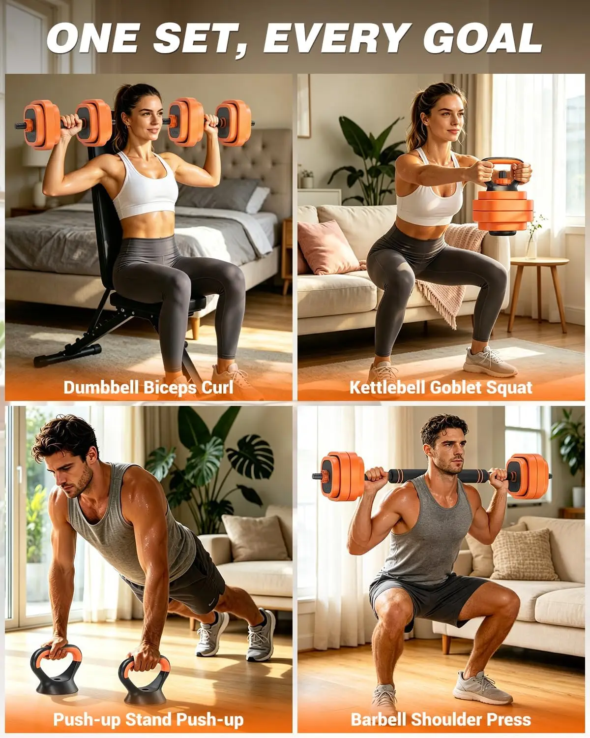 Adjustable 4-in-1 Dumbbell Set Including Foldable Bench for Home Gym Training