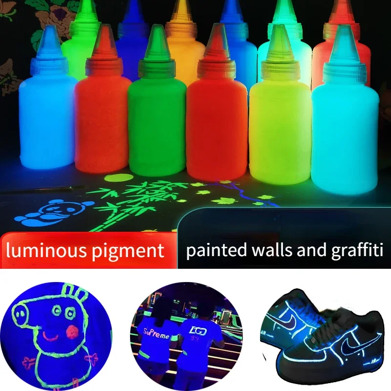 65g/bottle Super Bright Night Glow Paint Waterproof Self Luminescent Liquid Pigment DIY Wall Colored Painting Graffiti Pigment