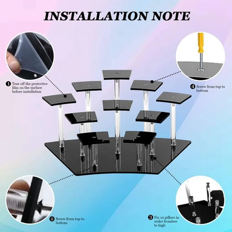 10 Tier Acrylic Display Stand, Acrylic Riser Display Stand Perfume Holder, Riser Display Shelf Multilevel Stands Easy Install