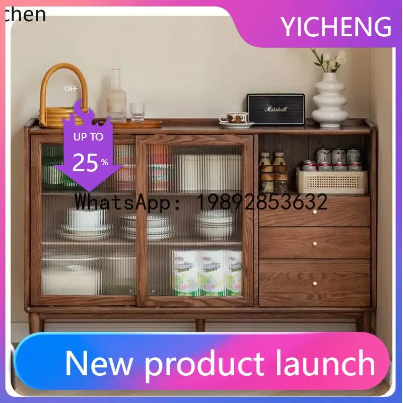 

X1 solid wood dining side small apartment cabinet ultra-thin kitchen storage oak tea log side cabinet