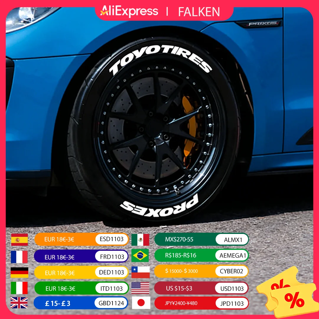 For 4 Tires TOYO 3D Tire Letter Stickers Waterproof PVC Raised Wheel Decals Racing Car Sidewall Accessories