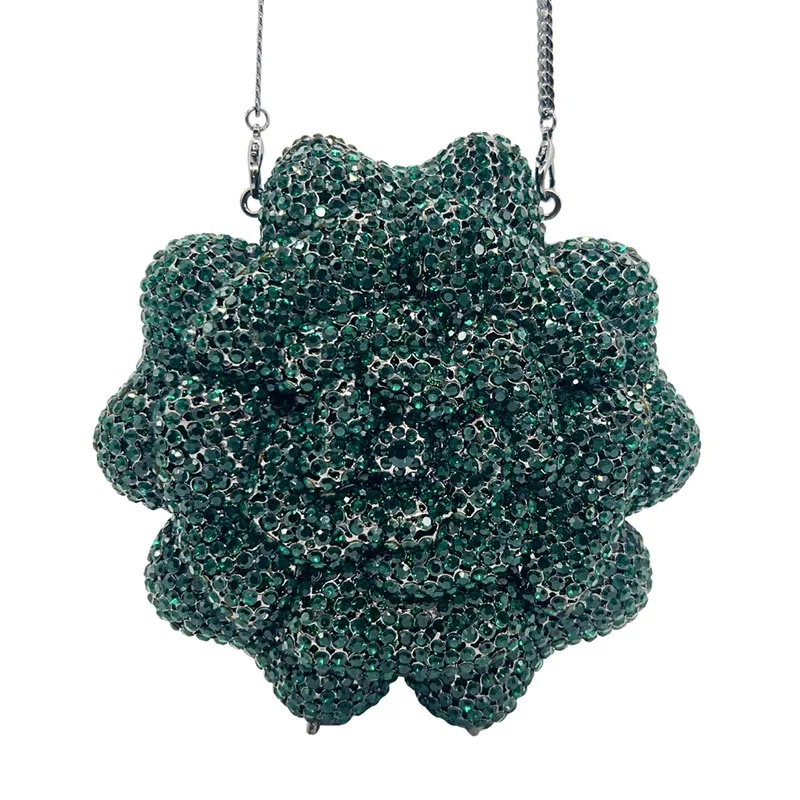 Women Luxury Designer Gorgeous Diamond Metal Clutch Flower Rhinestone Evening Bags Purses And Handbags Wedding Party