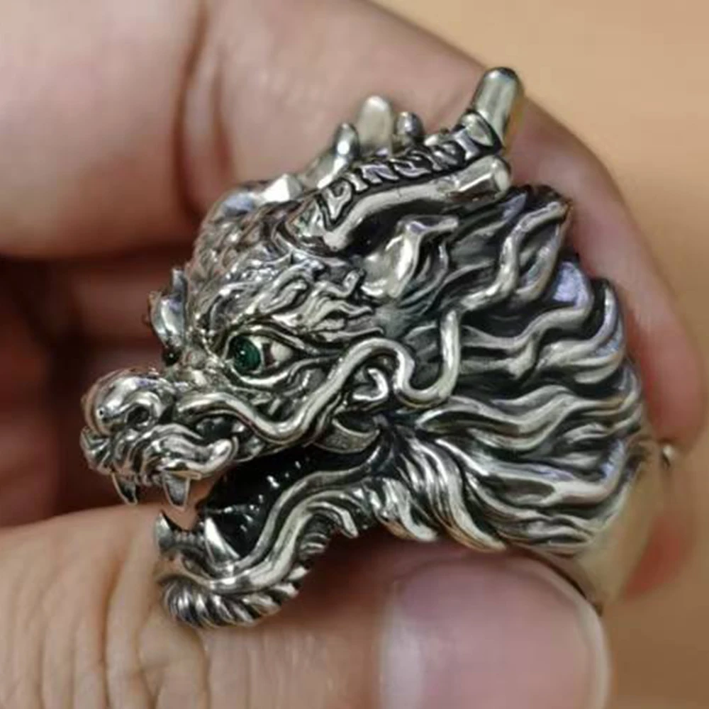 Green CZ Eyes Details Cupronickel Dragon Ring Punk Jewelry CP455 US Size 8~15