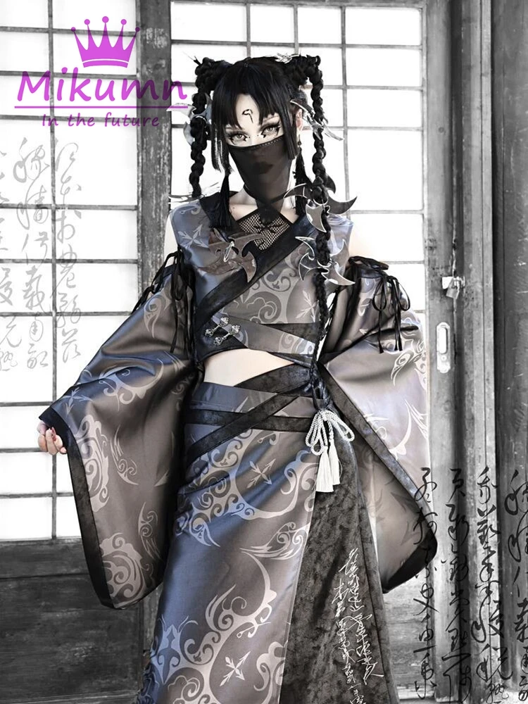 Gothic Shirts Kimonos Woman Japanese Kimono Ninja Women Cosplay Shirt Detachable Long Sleeves Blouse Female Tops Partywear