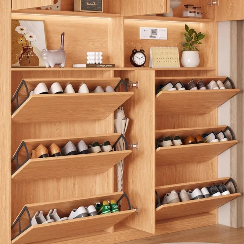 household entrance rubber wood storage small narrow corridor corridor ultra-thin single-layer tipping bucket shoe cabinet