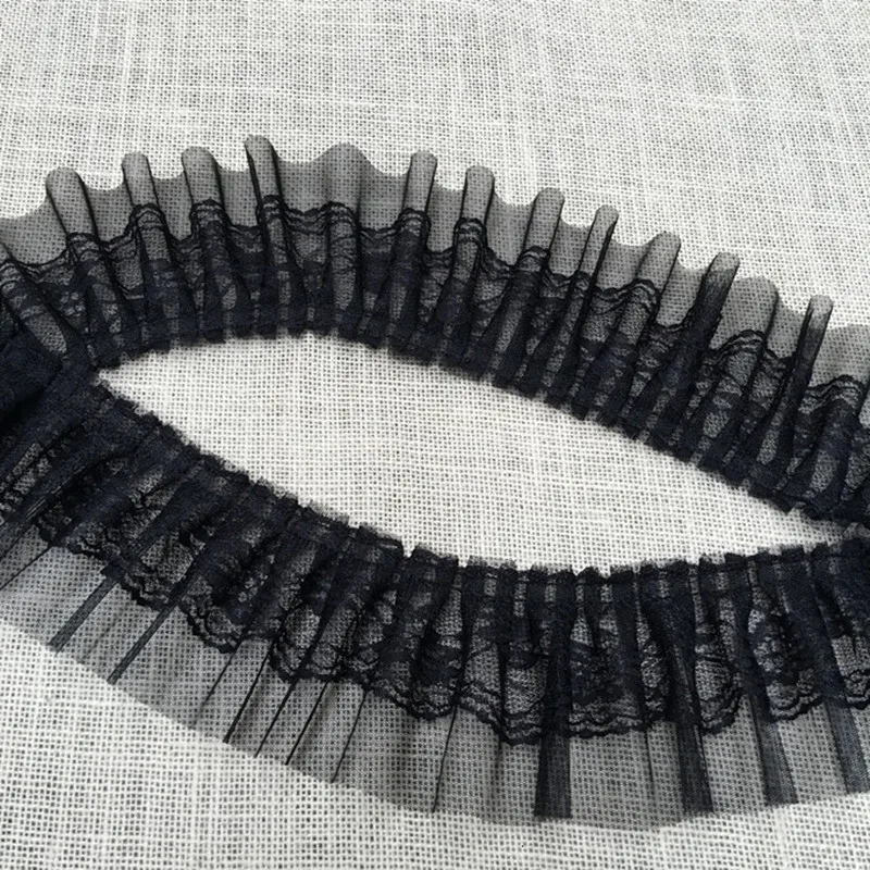 Cheap Promotion 8cm Wide Black And White Mesh Sequin Tulle Embroidery Double Laminated Wrinkle Lace Trim Applique Fabric Ribbon