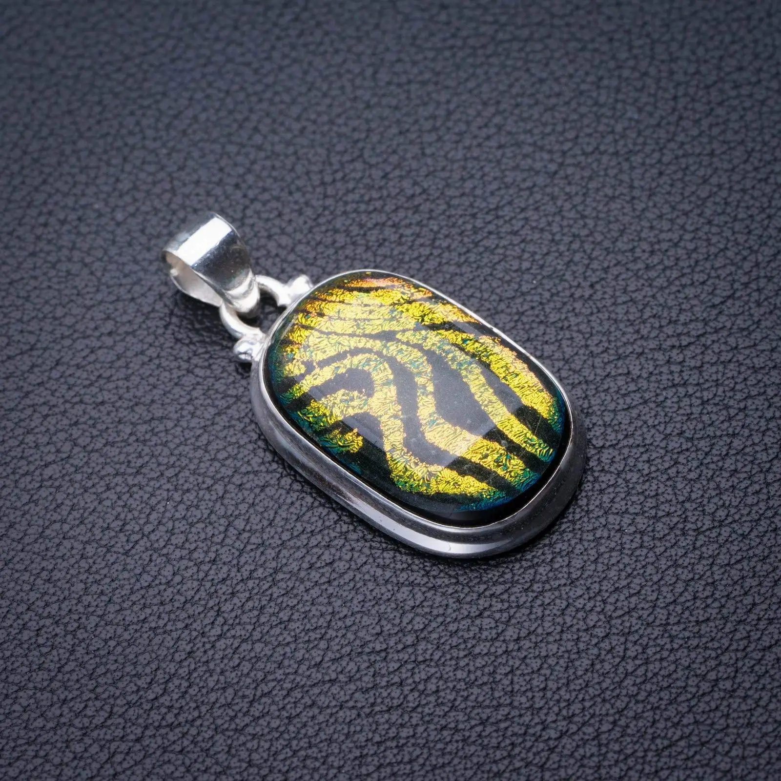 StarGems® Natural Rainbow Dichroic Glass Handmade 925 Sterling Silver Pendant 1.5