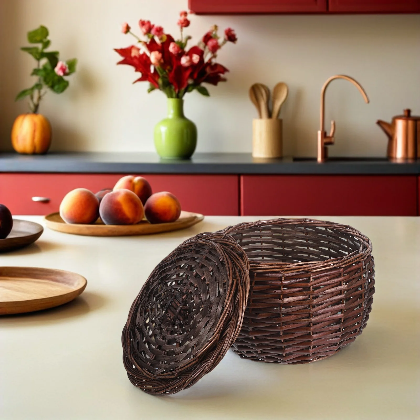 

Rustic Wicker Storage Basket With Lid Multipurpose Organizer For Eggs Potatoes Onions Fresh Produce Decorative Farmhouse Style