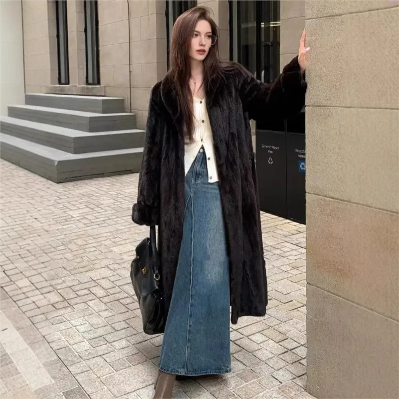 Long new thickened overcoat fur coat for women one-piece with a collar