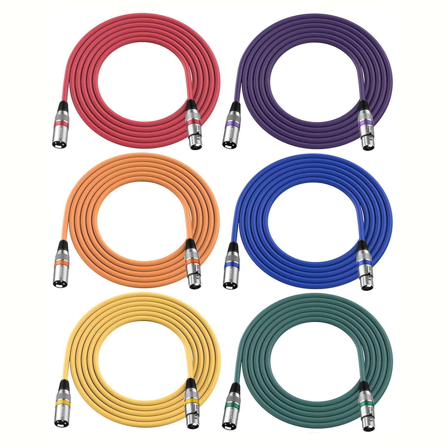 XLR Cable (6 Pack) Mic Cables 3-Pin Male To Female Balanced Premium Patch Cables for Microphones Radio Station Stage Lighting