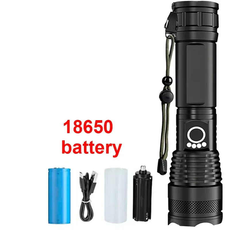 NONE Hochleistungs-LED-Taschenlampe, wiederaufladbar, 5-Modus, Aluminiumlegierung, Teleskop-Zoom-Taschenlampe, taktische Lampe für Outdoor-Camping, Angeln 4