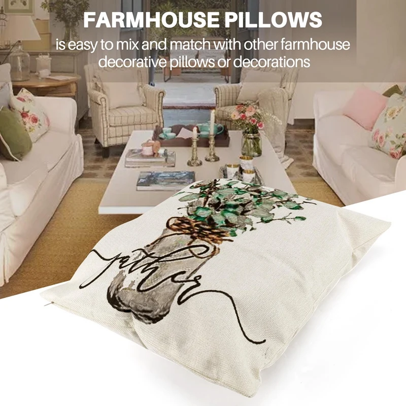 Farmhouse Decor Pillow Covers 18X18 Inch Set Of 4 Throw Pillow Covers Farm Decorations Pillow Case For Couch Sofa