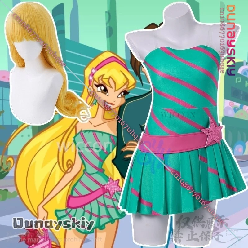 

Anime Win Clubb Cosplay Stella Costume Jirai Kei Girls Retro Diagonal Striped Miniskirt Pentagram Dress Sexy Lolita Halloween