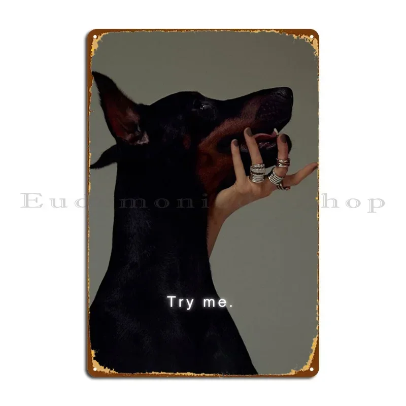 Angry Doberman Metal Plaque Club Garage Cinema Design Custom Tin Sign Poster