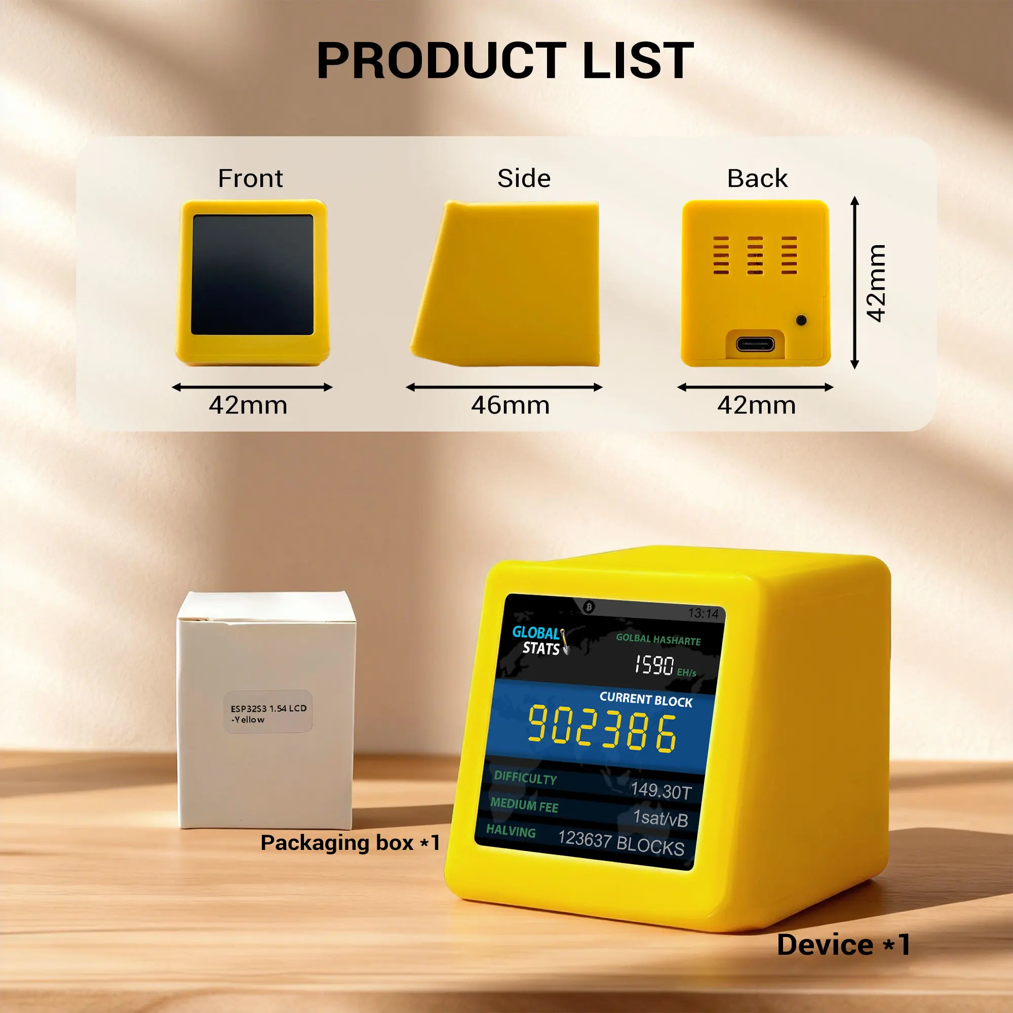 MINER MAKER USB Bitcoin Mini BTC Miner 1W Low Power ESP32 WiFi Setup NerdMiner 1.54inch Display Desktop Clock Lottery Feature