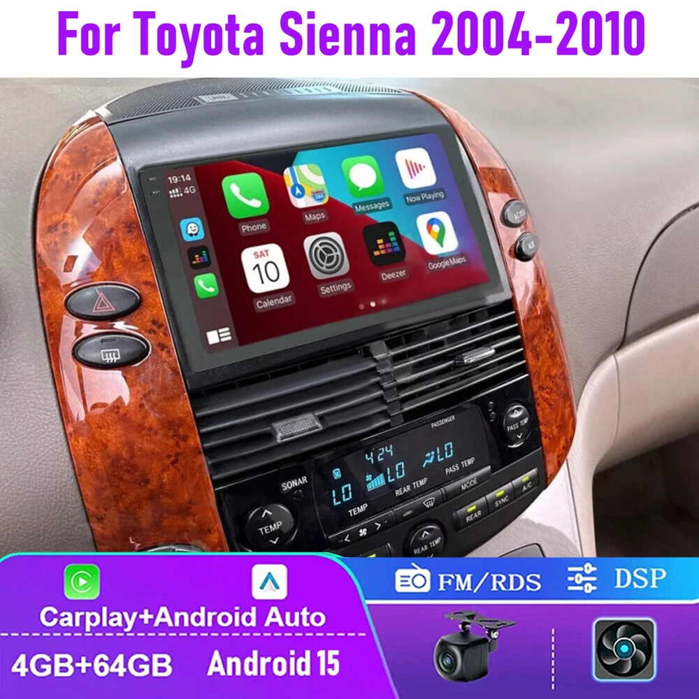 

9" 4+64GB For Toyota Sienna 2004-2010 Wireless Android Carplay Car Stereo Radio Reverse Image FM AM