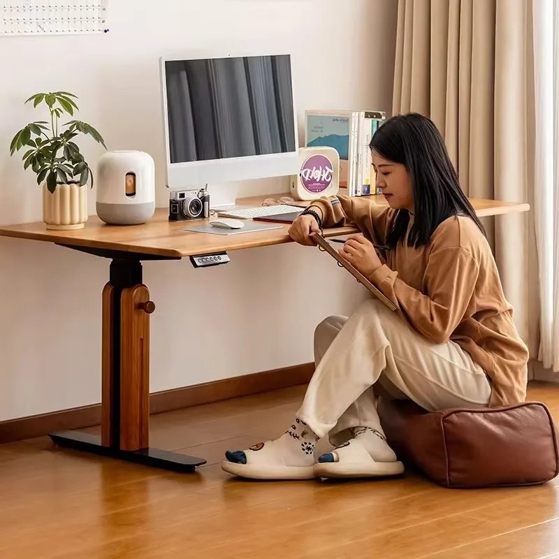 Tavolo elettrico scrivania di sollevamento in legno di ciliegio scrivania automatica per computer a doppio motore in legno massello