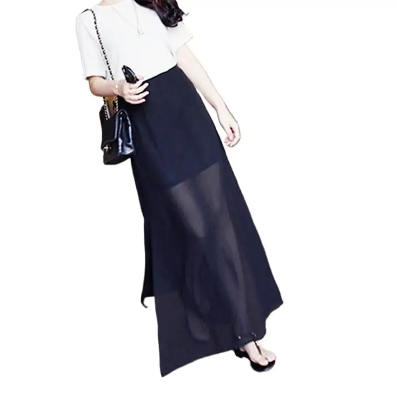 

Fashion Korean women maxi long chiffon skirts,sexy Split skirt,plis size Bohemian beach skirts Black white red fairy grunge