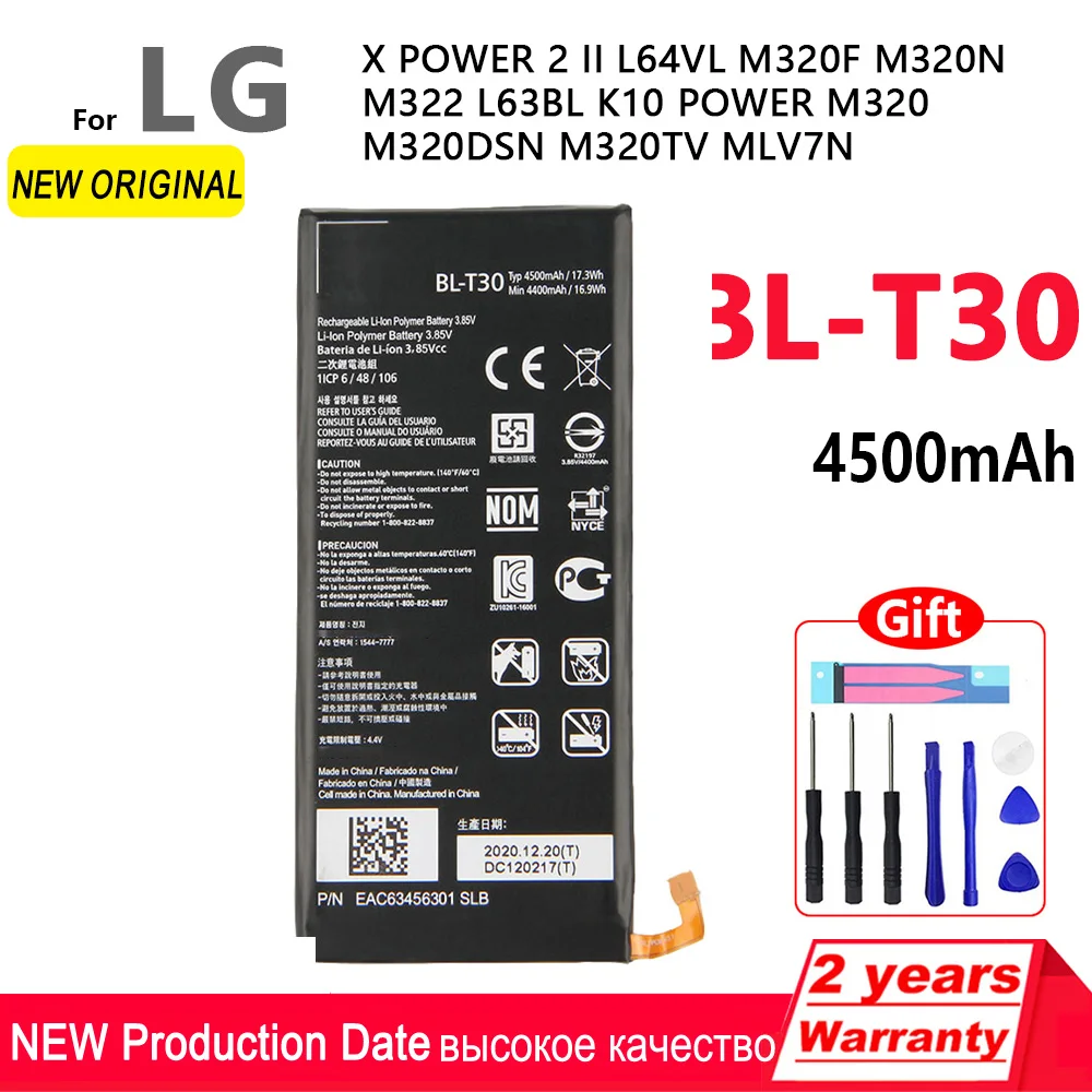 

100% Original 4500mAh BL-T30 Phone Battery For LG X Power 2 II L64VL M320F M320N M322 L63BL K10 Power M320 M320DSN M320TV MLV7N