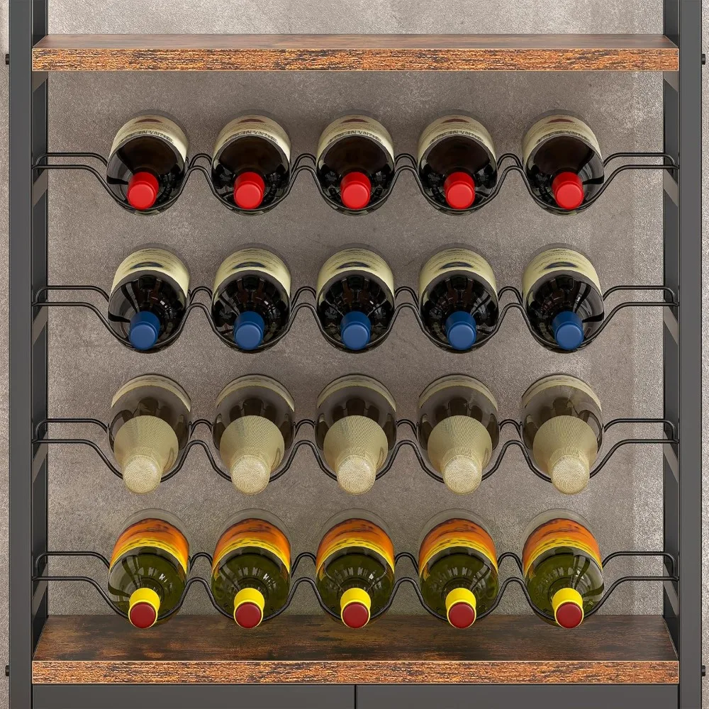 Wine Rack Freestanding Floor with LED Lights, 4-Tier Industrial Wine Rack, Bar Cabinet for Liquor and Glasses, Wine Storage Cab