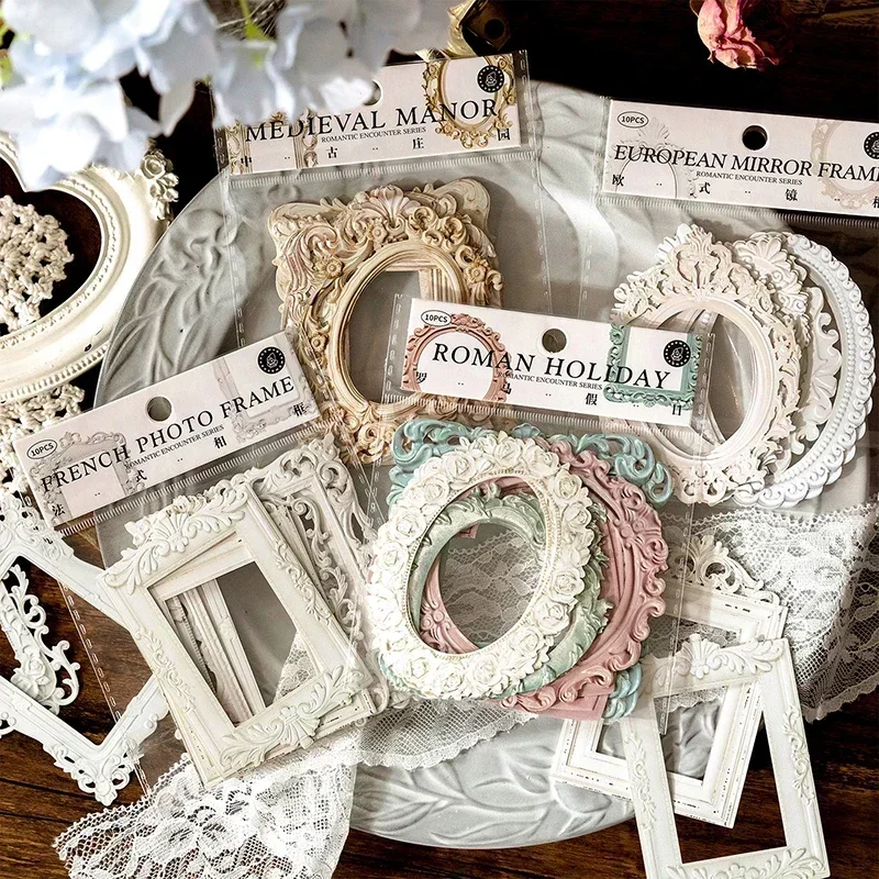 10 sztuk pusta tłoczona ramka na zdjęcia materiał papierowy śmieci Journal Planner Scrapbooking Vintage dekoracyjne DIY Craft Cardstock