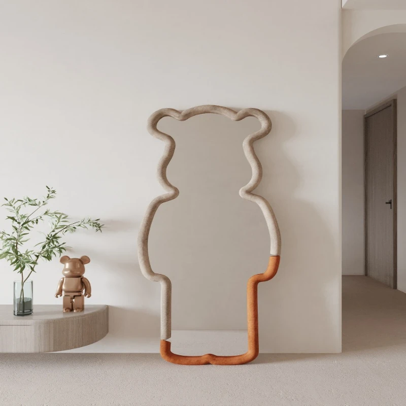 Nordic Bedroom Full-Body Dressing Mirror, Irregular Influencer Wall-Leaning Creative Home INS Style Decorative Fitting Floor