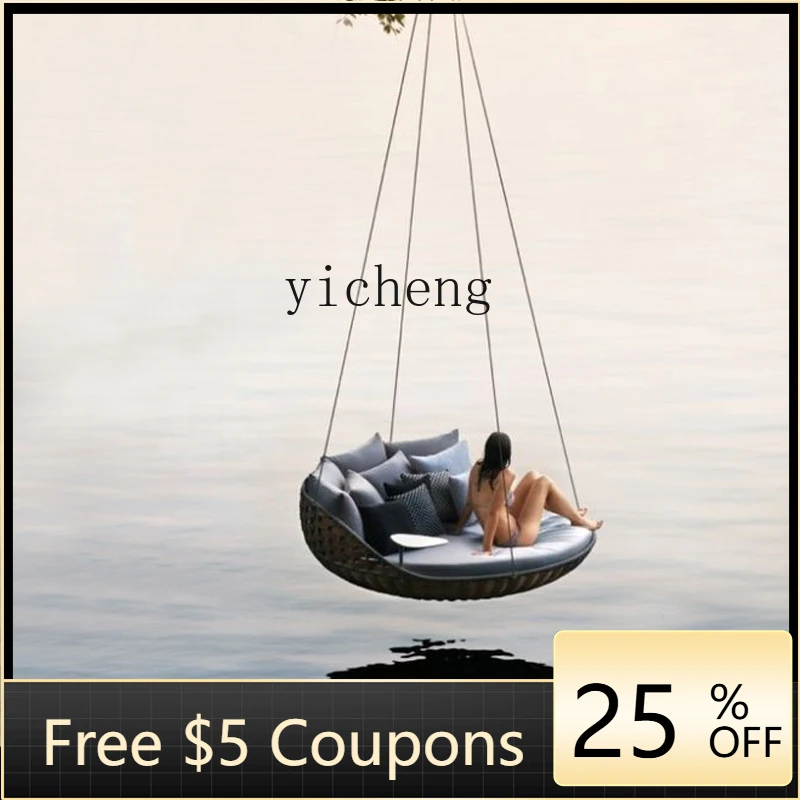 

TQH single double leisure creative rattan swing outdoor rattan chair terrace Internet celebrity hanging lazy rocking chair
