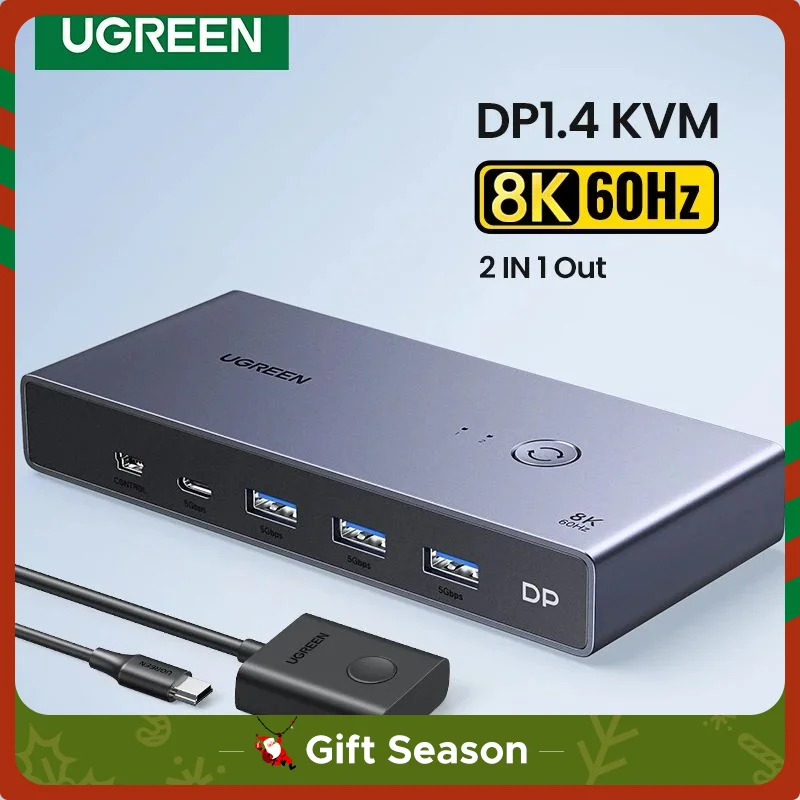 UGREEN-Commutateur KVM DP 1.4, 8K, 60Hz, port d\'affichage de partage, imprimante, clavier, souris, câble, convertisseur, 2 pièces