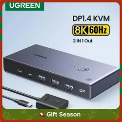 UGREEN DP 1.4 Switch 8K 60Hz KVM Switch 2 PCs Sharing Display Drucker Tastatur Maus DP Kabel Display Port Switcher Konverter