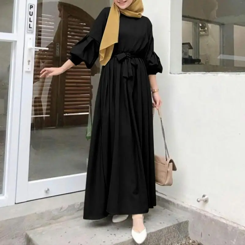 Eid Moroccan Dresses Kaftan Turkey Solid Color Abayas Islamic Women Long Dress Muslim Saudi Robe Ramadan Caftan Kaftan