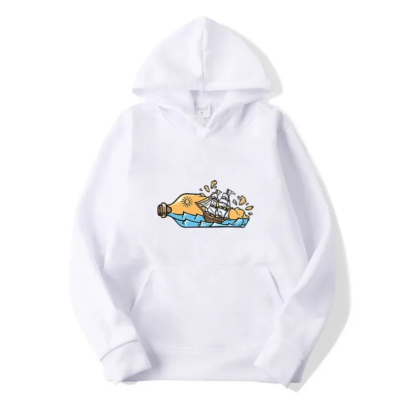 Uitzicht op het schip in de fles Print Hoodies voor casual vrouwen Hip Hop 2025, herfst winter streetwear hoody sweatshirts met lange mouwen