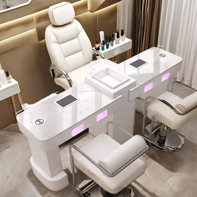 

Modern salon table manicure pedicure station with metal lamp for living room or workshop