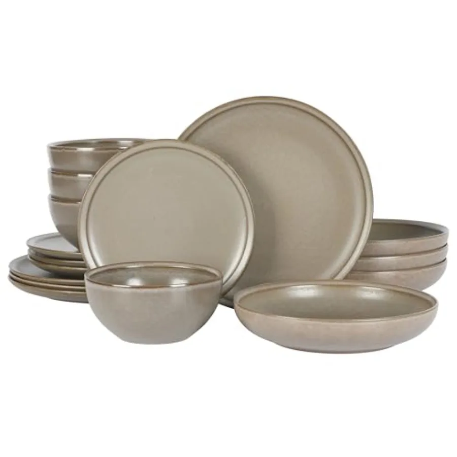 

Beckett Stoneware Matte Reactive Glaze 16 Piece Service for 4 Plates and Bowls Dinnerware Set - Grey