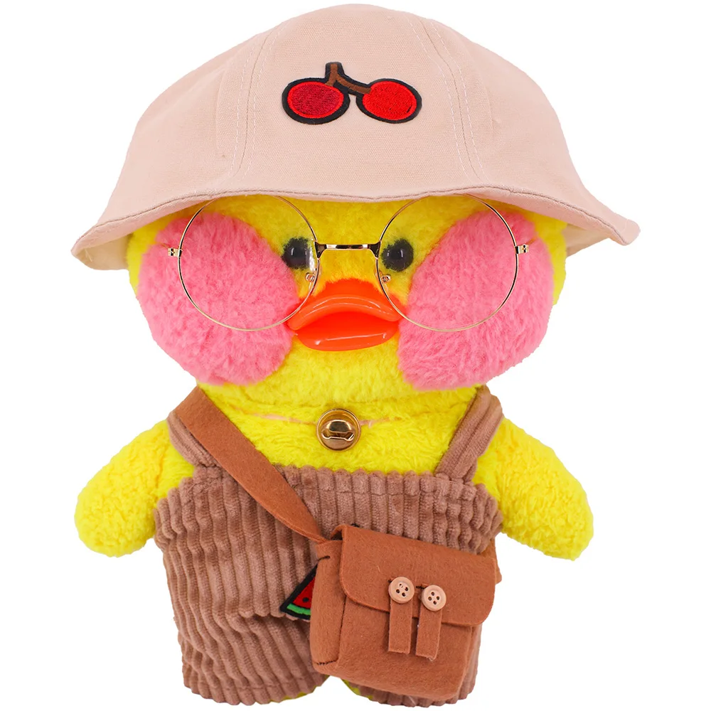 Brown Clothes Yellow Duck Doll Dress Hat Bag Accessories for 30cm Lalafanfan Duck Kawaii Animals Stuffed Plush Toy Suspenders