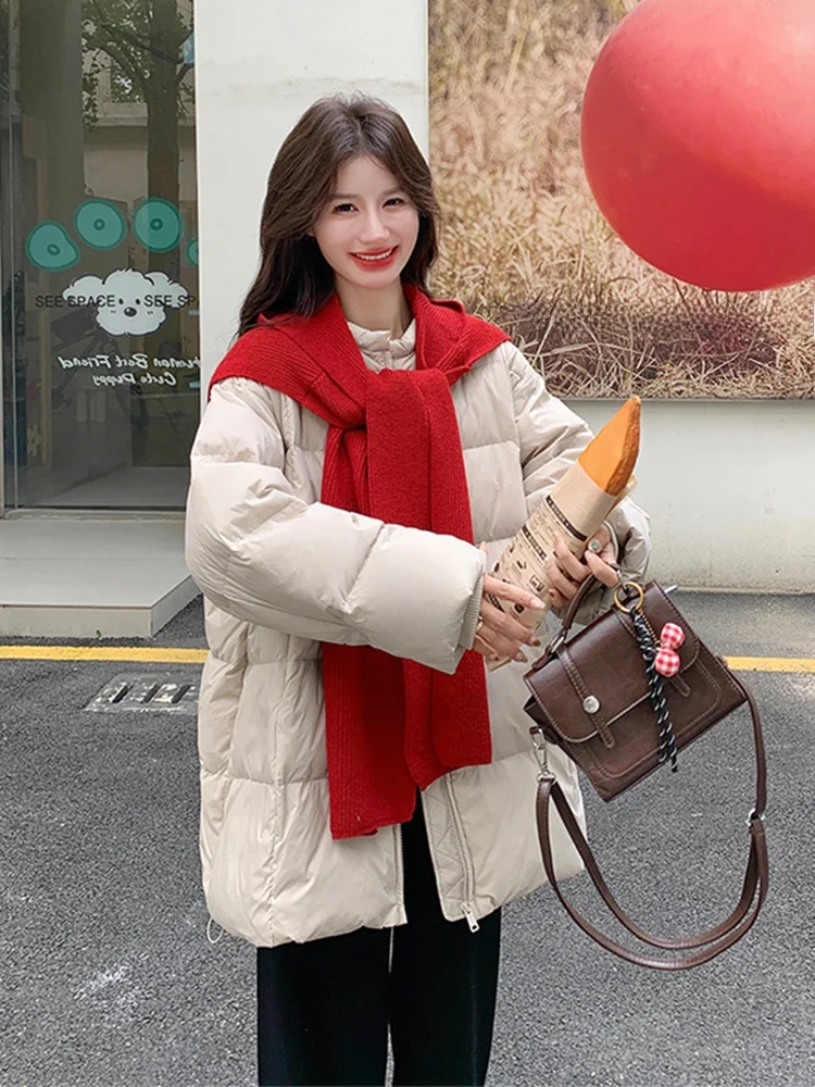 

Съемное вязаное пальто-шарф с капюшоном, женское, средней длины, зима 2025, новое, корейский стиль, приталенное, теплое, верхняя одежда