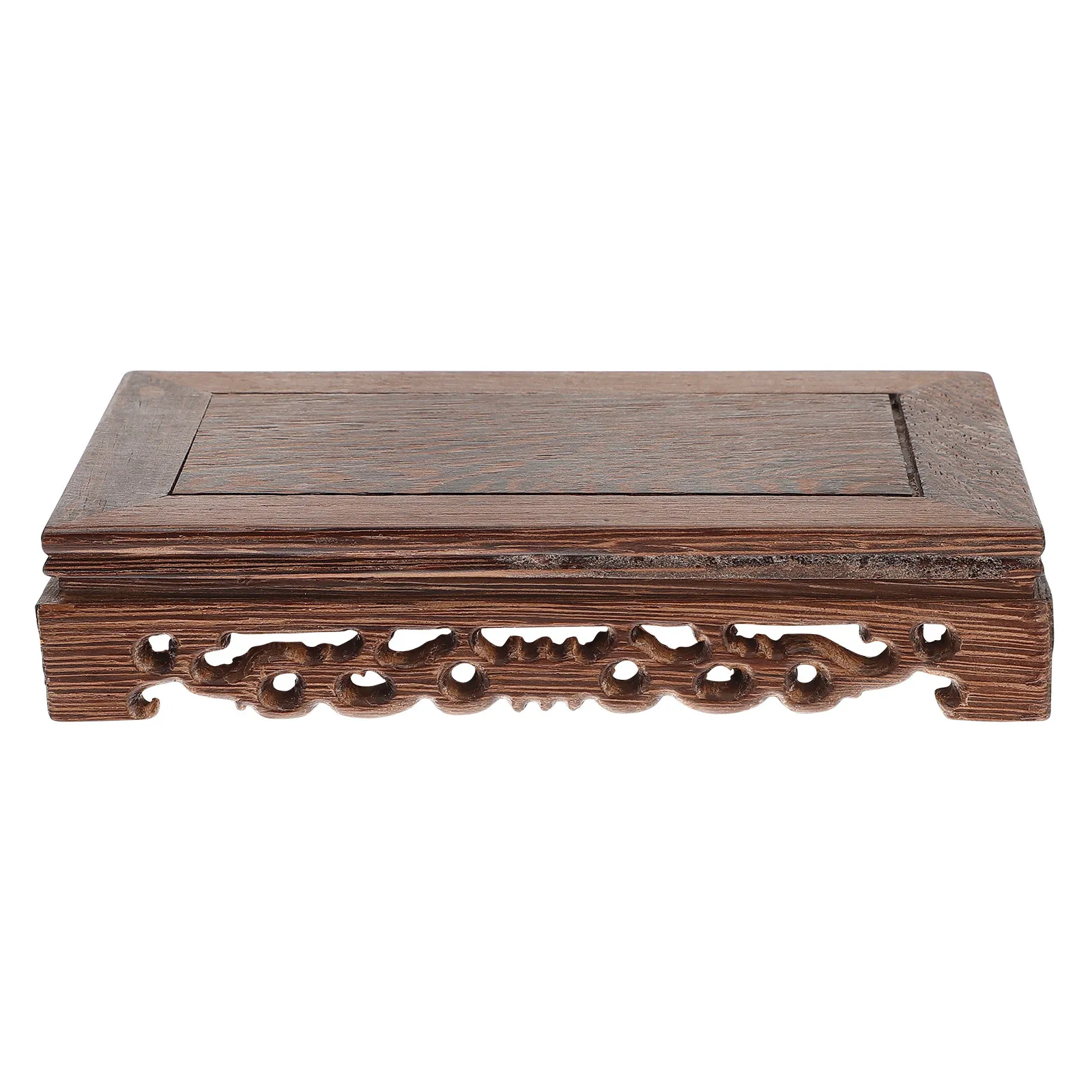 1Pcs Rectangular Carved Wooden Pedestal Display Base for Teapot Bonsai Vase Flowerpot Craft Home Office Decor Retro Natural Eco