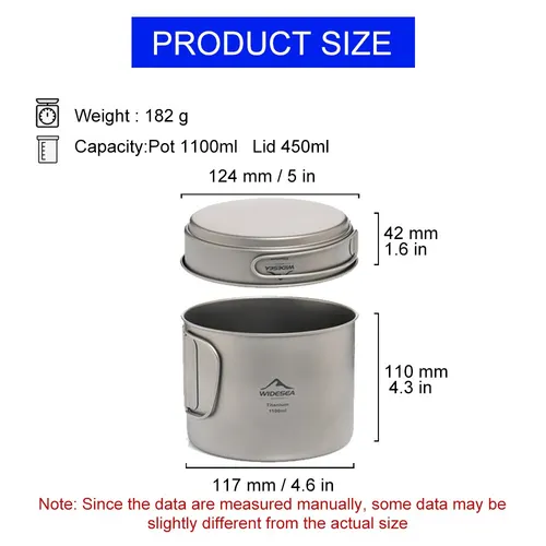 Imagen 2 del producto Widesea-taza portátil de titanio para acampar, olla de 1100ML con asas plegables, vajilla ultraligera para senderismo y exteriores, utensilios de cocina