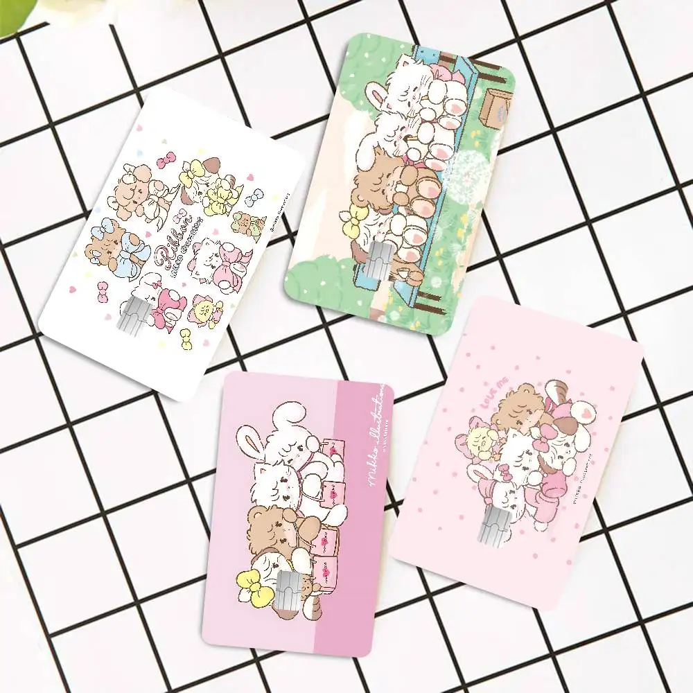 Cute Cat Mikko I-illustrations Anime Cartoon Bear Skin Sticker Film Tape Case For Big Credit Debit Card Front Side