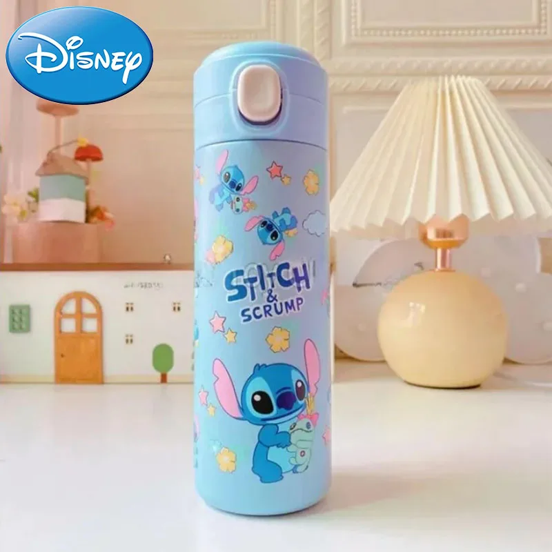 

420ML Stitch Thermos Cup Disney Cartoon Girl Heart Large Capacity Snap Cup Stich304 Food Grade Stainless Steel Thermos Bottle